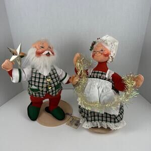 VTG 12" W/ Tags 1994 Annalee Mr & Mrs Santa Claus W/ Garland & Star #5494 & 5495